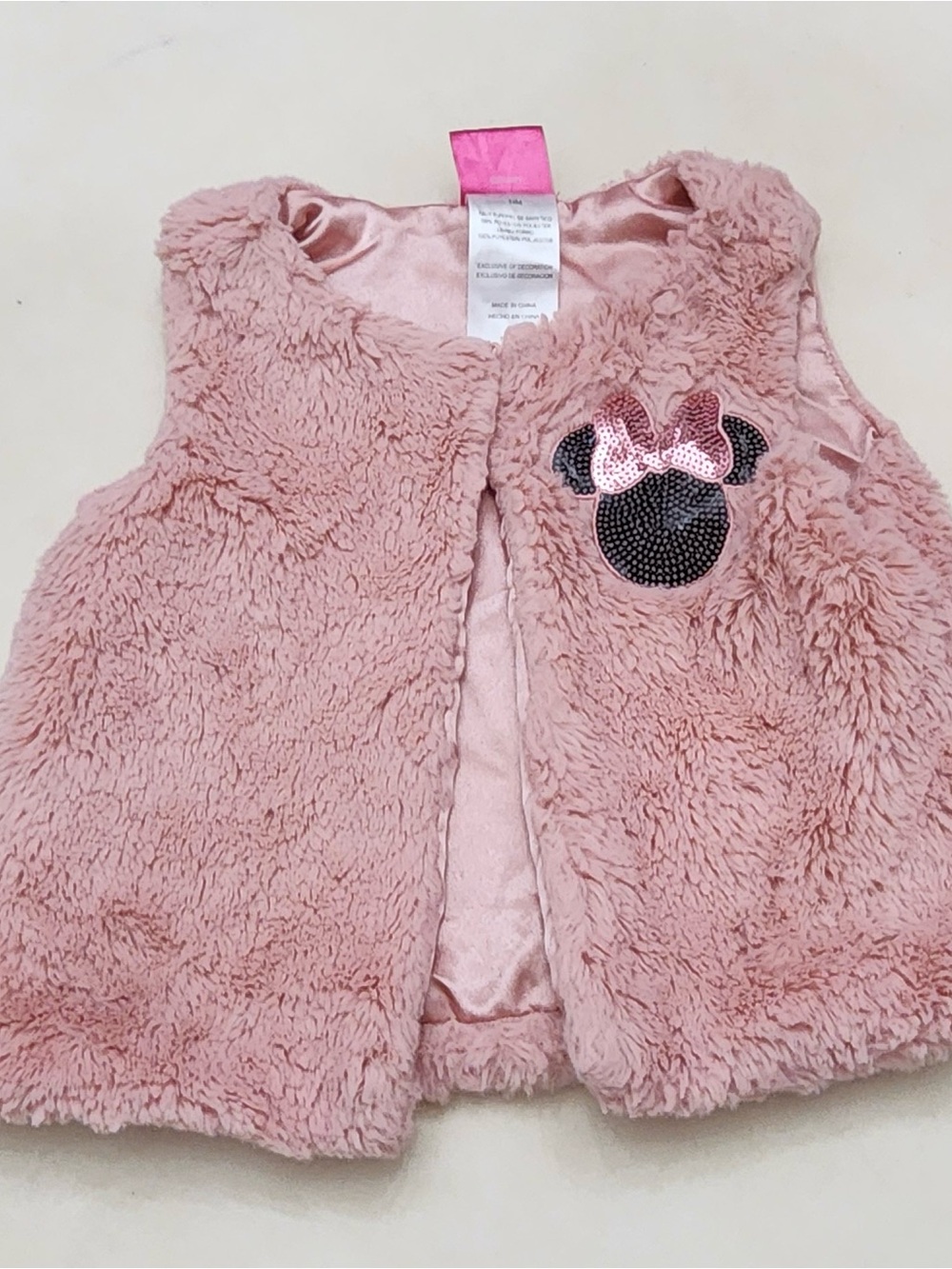 Disney Pink Faux-Fur Minnie Sequin Patch Vest